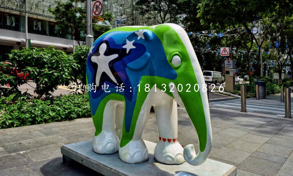 彩色大象雕塑玻璃鋼彩繪動物雕塑