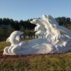 一群海豚石雕，公園動(dòng)物石雕