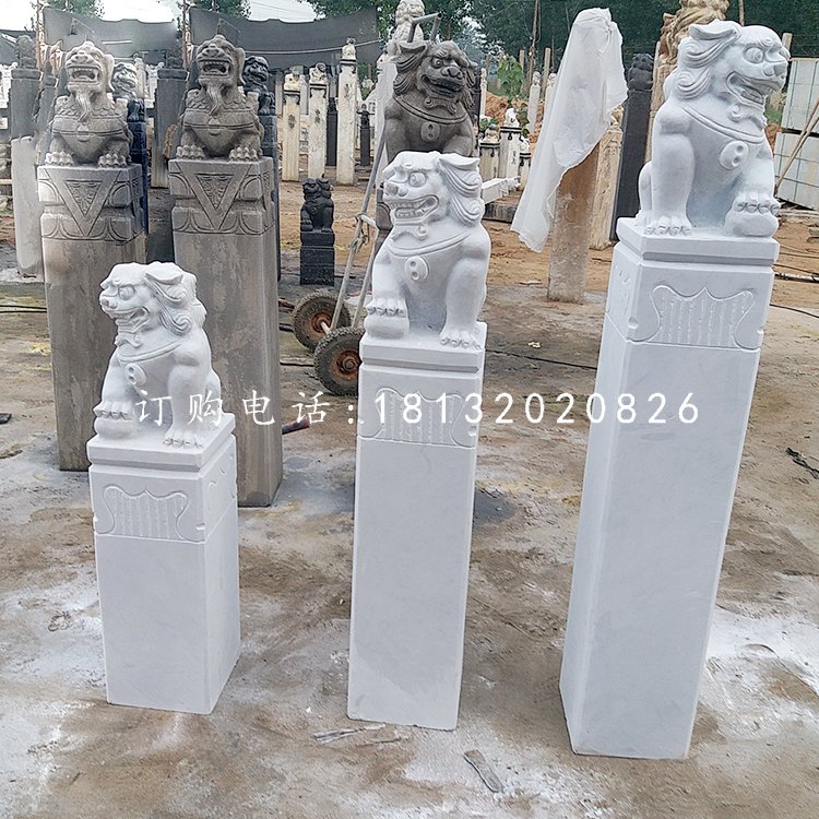 漢白玉拴馬柱，廣場拴馬樁石雕