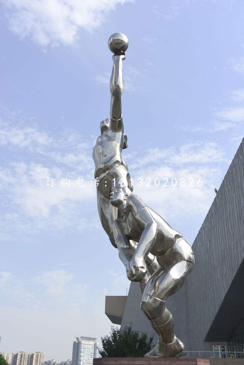 不銹鋼打籃球雕塑，不銹鋼運(yùn)動(dòng)雕塑
