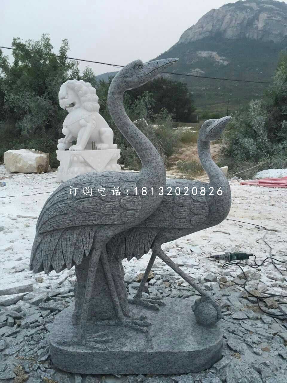 青石仙鶴雕塑，動物石雕