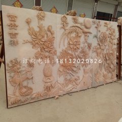 富貴吉祥石浮雕，晚霞紅石浮雕