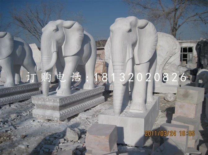 石頭大象雕塑漢白玉石雕大象 (1)