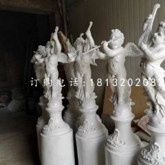 玻璃鋼吹拉彈唱雕塑，四小天使雕塑