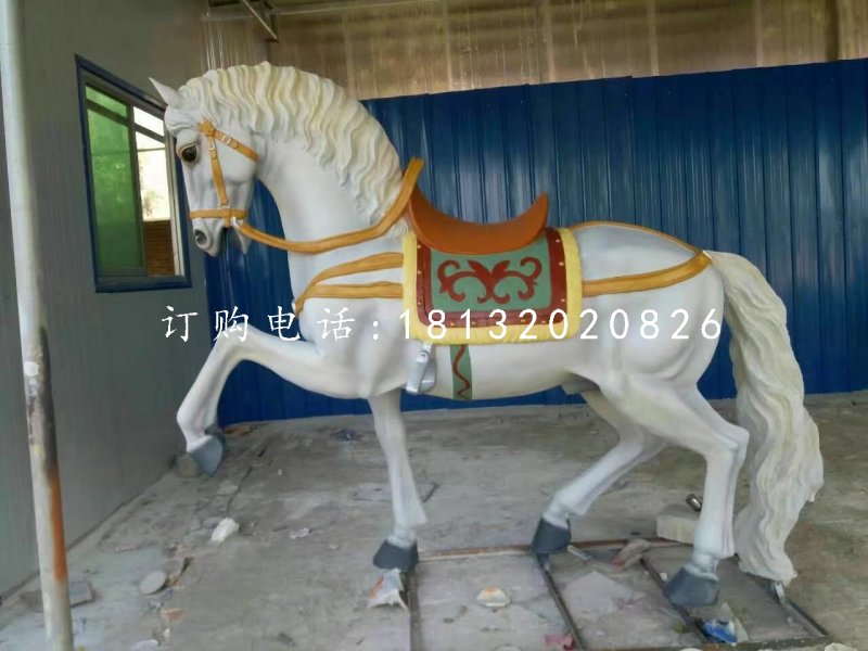 白馬坐騎雕塑，玻璃鋼動物雕塑 (2)