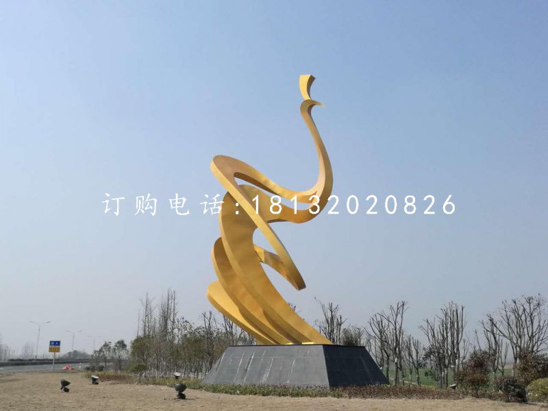 抽象孔雀雕塑，不銹鋼景觀雕塑