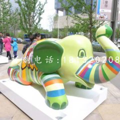 玻璃鋼彩繪動(dòng)物，小象雕塑