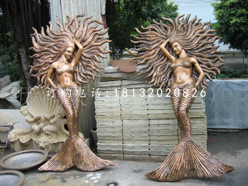 美人魚雕塑，玻璃鋼仿銅雕塑