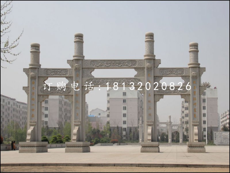 廣場石牌坊，三門牌坊石雕