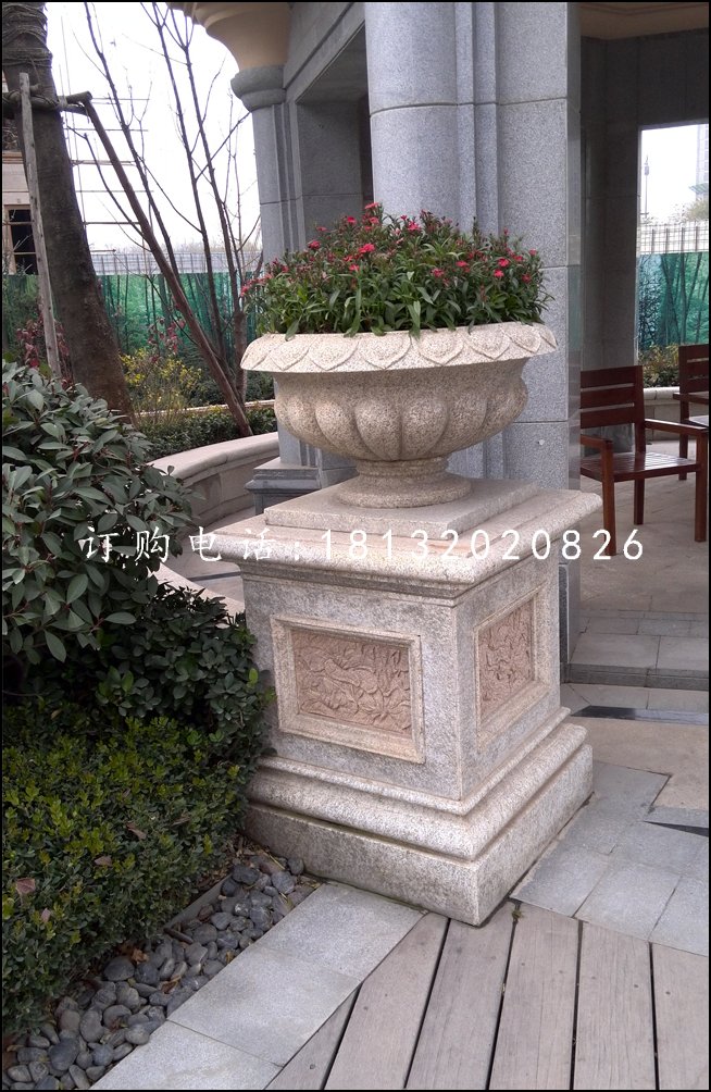歐式花盆雕塑，花缽石雕