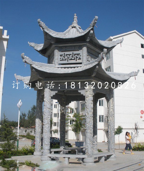 六角涼亭，青石雙層涼亭