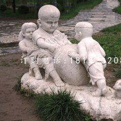 小孩拔蘿卜石雕，公園小品石雕