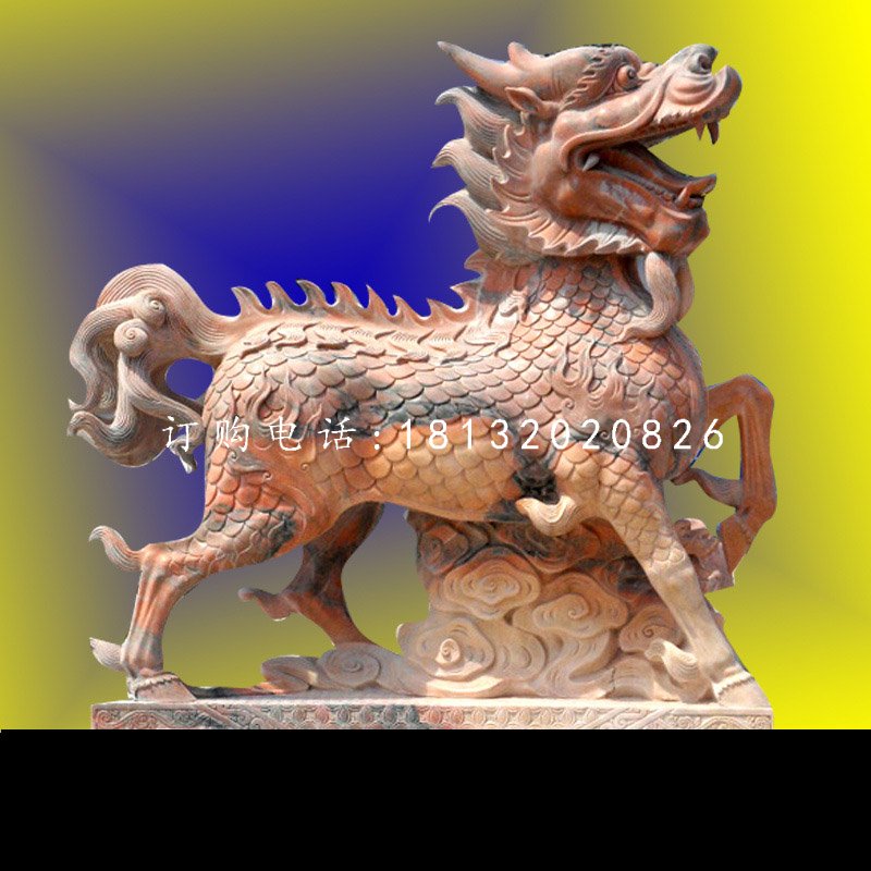 石雕麒麟，晚霞紅麒麟