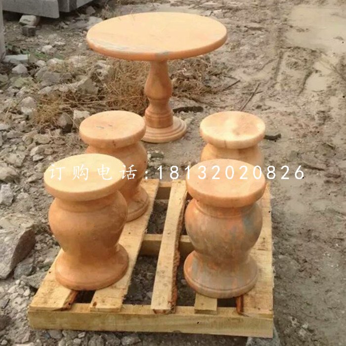 晚霞紅石桌凳，公園桌凳石雕