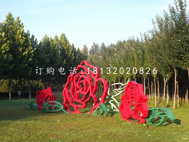 不銹鋼牡丹花雕塑，不銹鋼烤漆雕塑