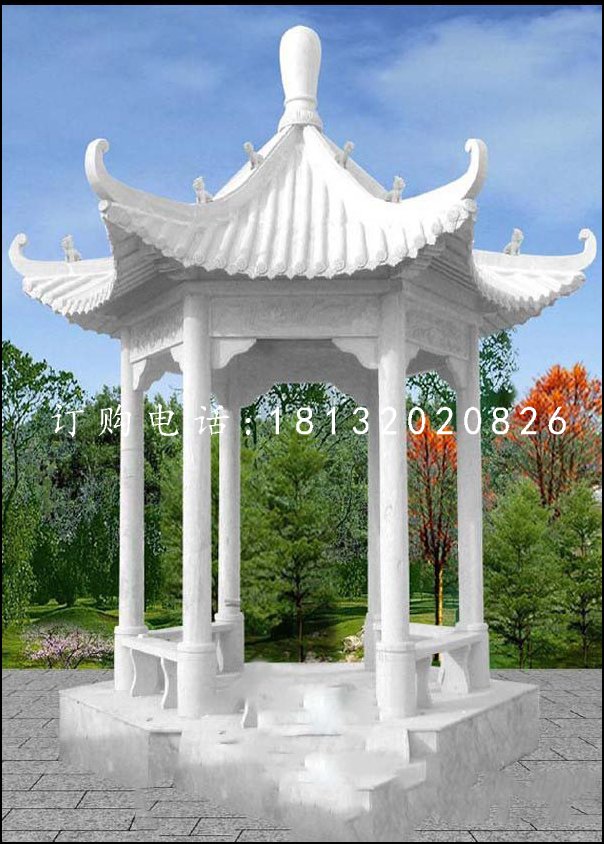 漢白玉涼亭，六角亭子