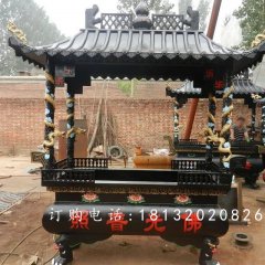 方形鐵香爐雕塑，寺廟鐵香爐雕塑