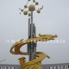 不銹鋼龍騰雕塑，不銹鋼企業雕塑