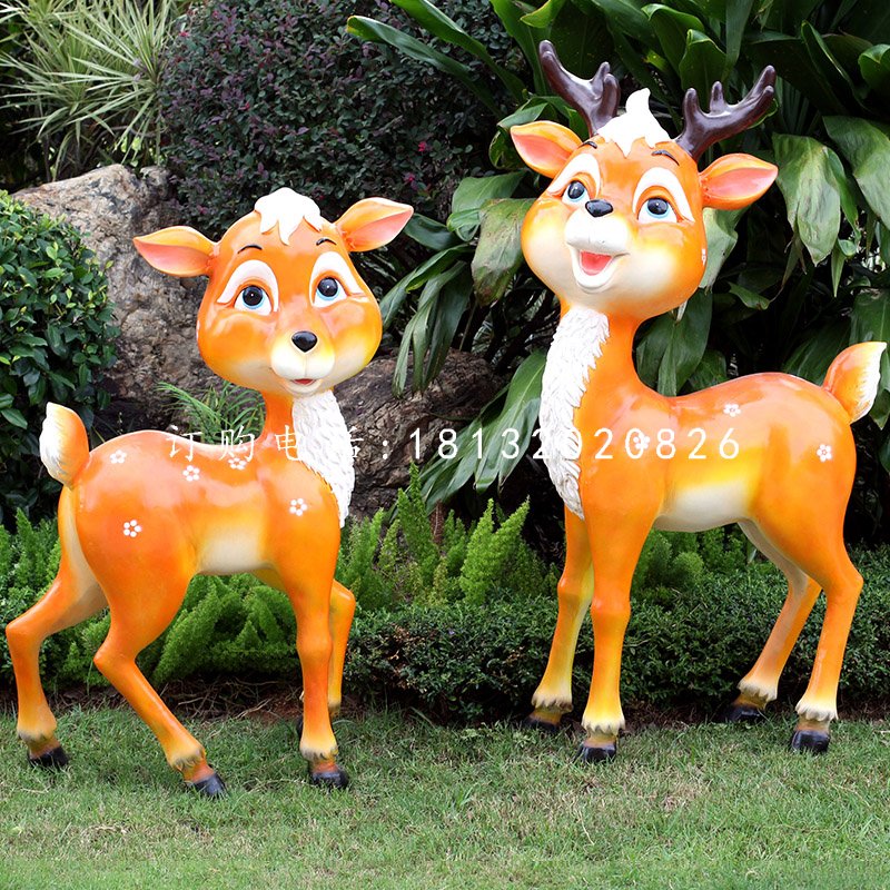 玻璃鋼卡通梅花鹿，公園卡通動物雕塑 (6)
