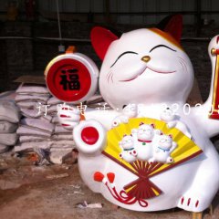 玻璃鋼招財(cái)貓，卡通動(dòng)物雕塑，商場景觀雕塑
