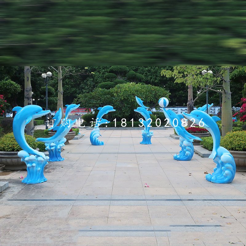 玻璃鋼海豚雕塑，動物擺件