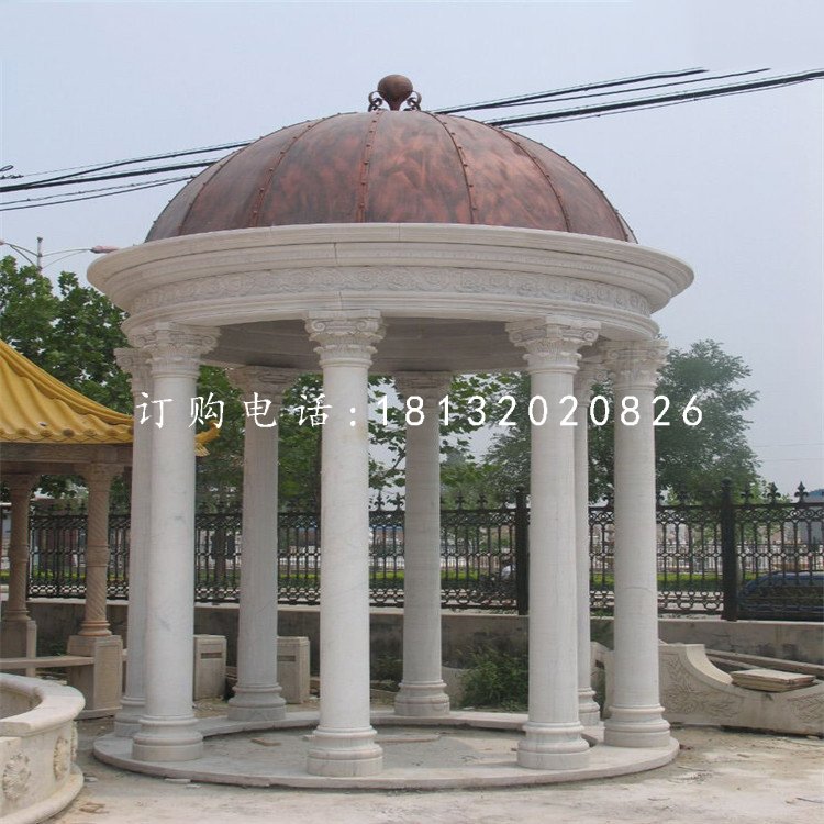 別墅區(qū)涼亭石雕，歐式圓頂石涼亭