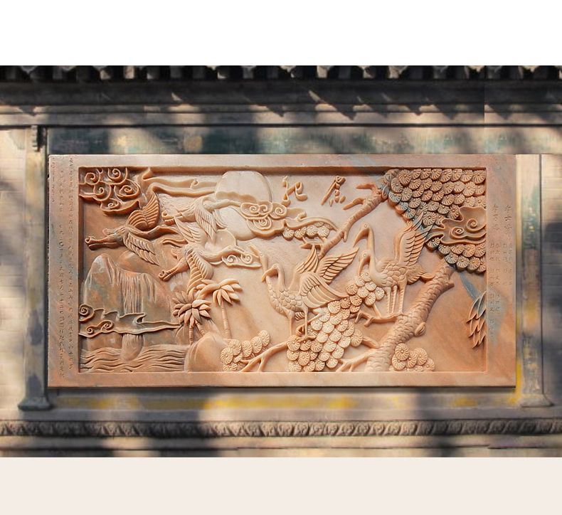 仙鶴壁畫浮雕，園林景觀石雕