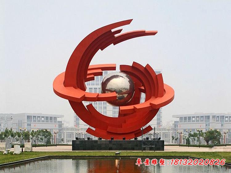 廣場大型創意球雕塑，不銹鋼景觀雕塑