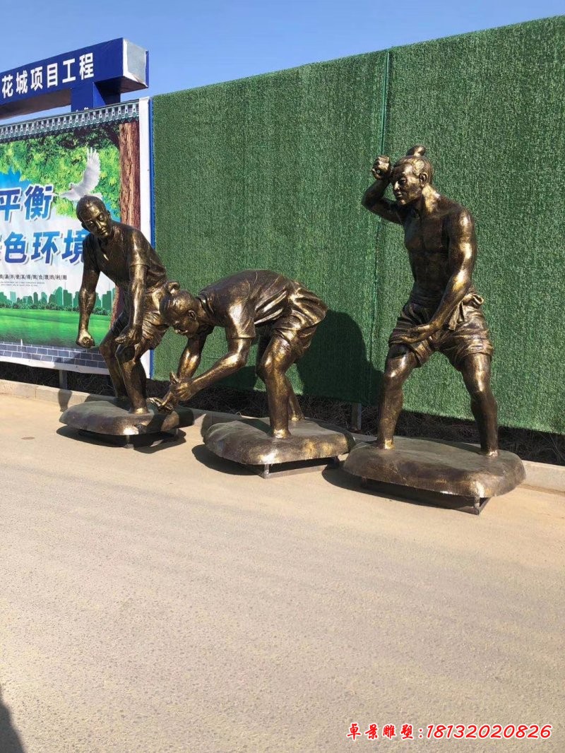 農耕人物插秧銅雕