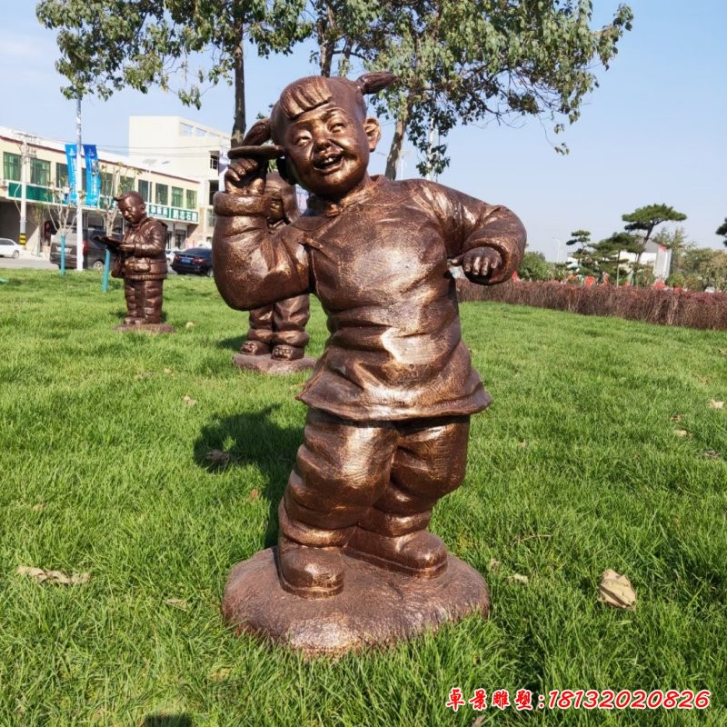 玩紙飛機(jī)的兒童銅雕