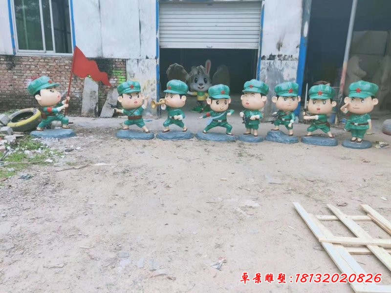 玻璃鋼卡通八路軍打仗雕塑