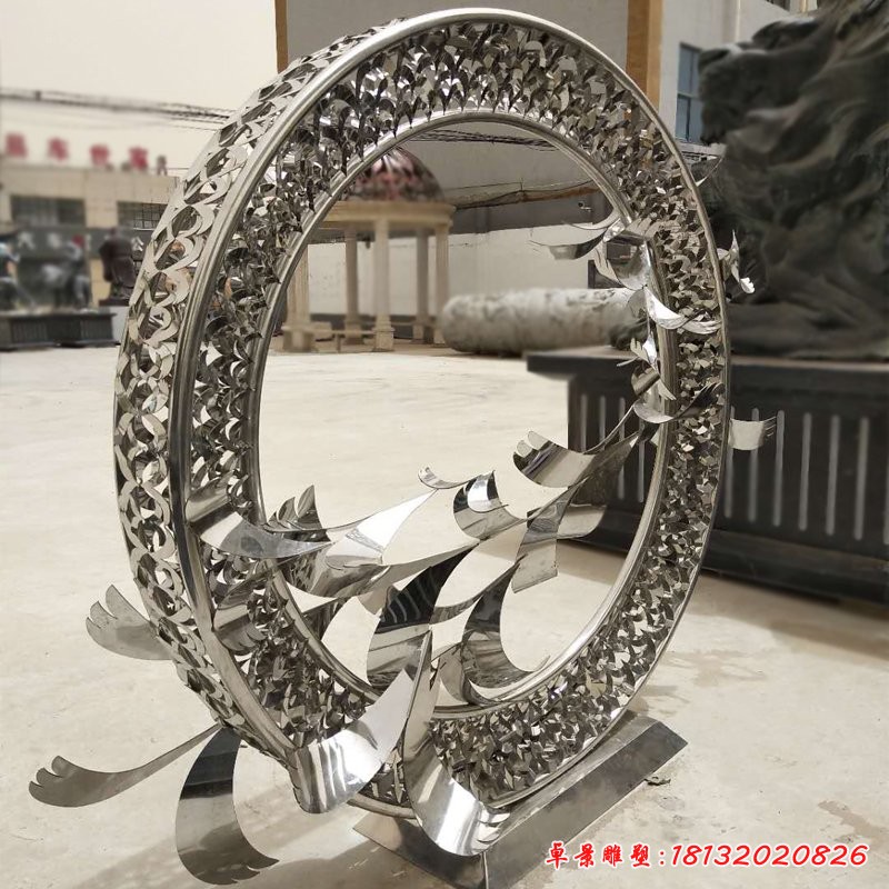 不銹鋼鏤空圓環天鵝雕塑