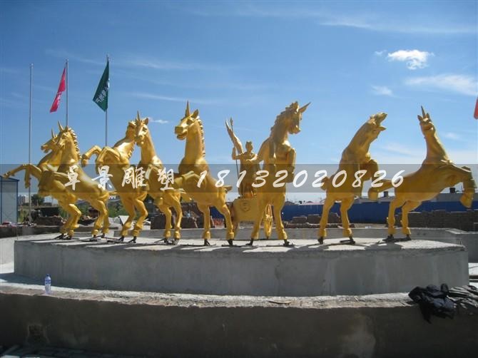 阿波羅戰車西方人物銅雕