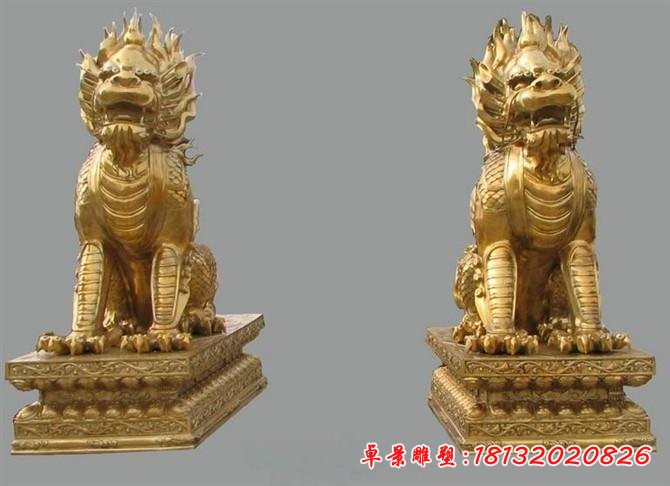 銅雕麒麟，鑄銅麒麟雕塑