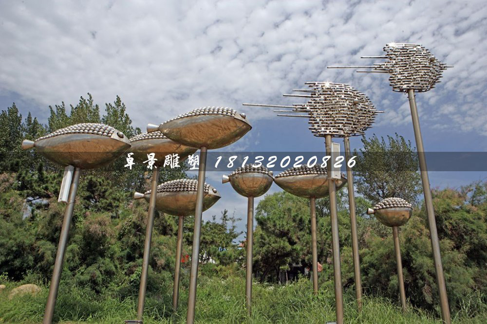 不銹鋼魚(yú)雕塑，公園景觀不銹鋼雕塑