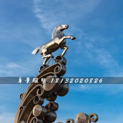不銹鋼馬踏浪雕塑，不銹鋼標志雕塑