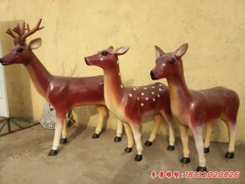 玻璃鋼小鹿雕塑，仿真梅花鹿雕塑