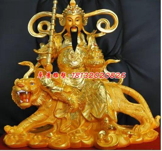 玻璃鋼騎虎財神，玻璃鋼貼金神仙雕塑