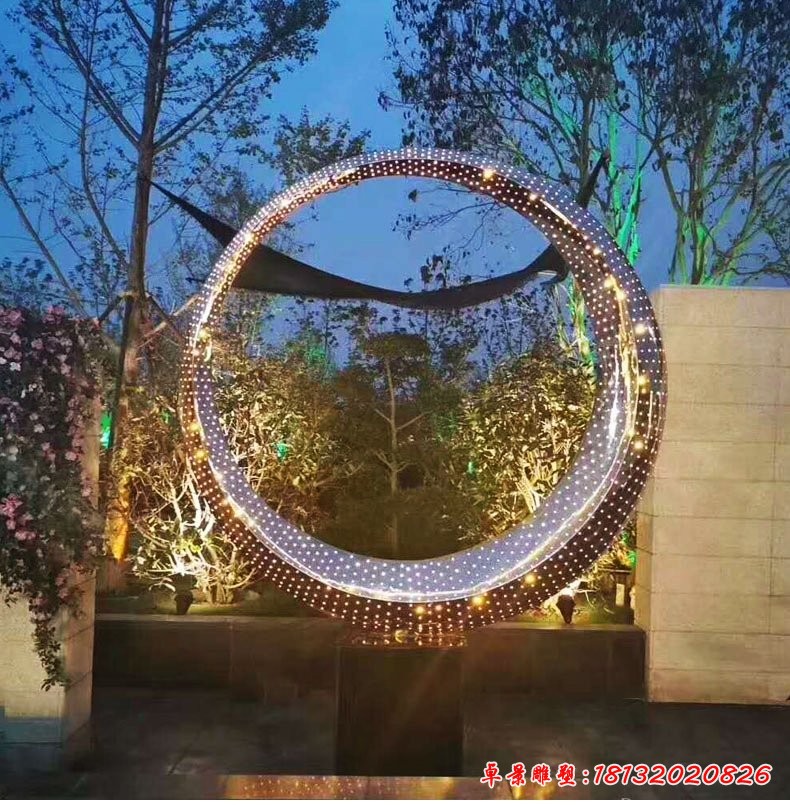 不銹鋼燈光圓環雕塑