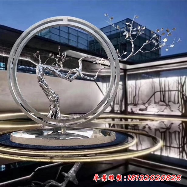 廣場不銹鋼抽象圓環樹雕塑
