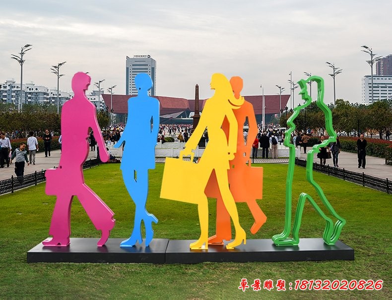 不銹鋼剪影購物人物雕塑