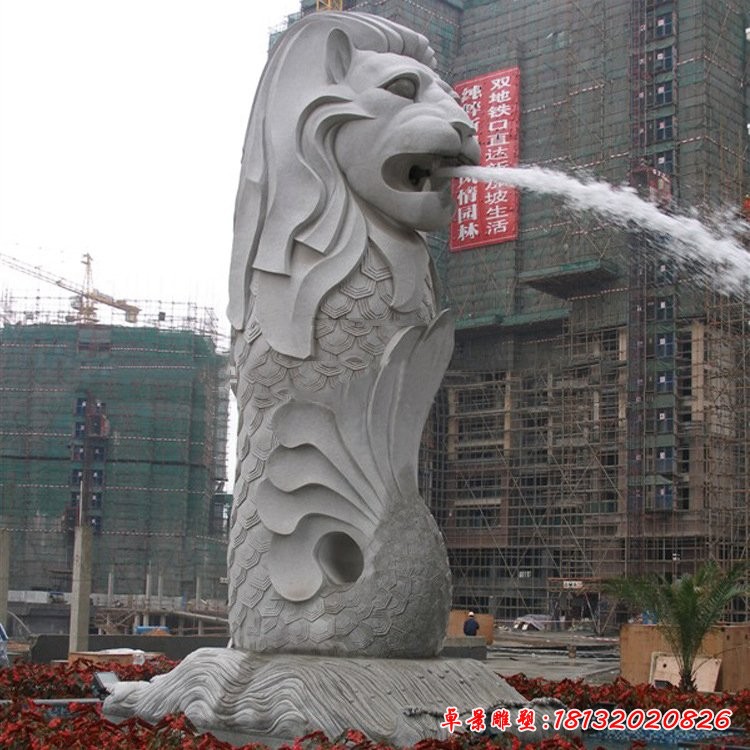 小區大型魚尾獅石雕