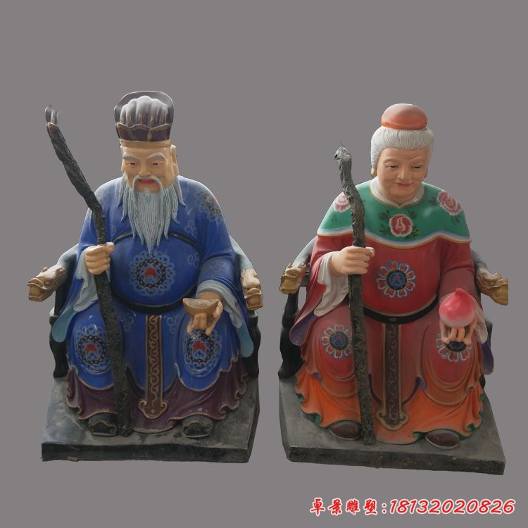 玻璃鋼彩繪土地公土地婆，土地廟神像雕塑