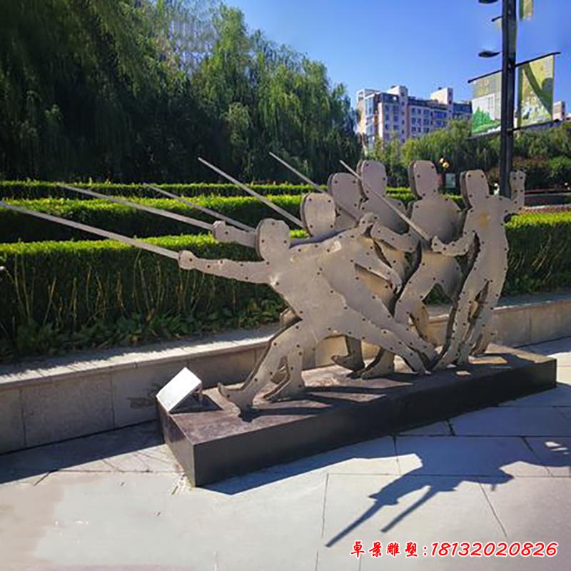不銹鋼擊劍現代人物雕塑