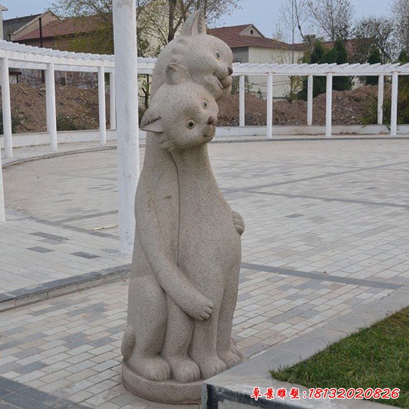 廣場動物小貓石雕