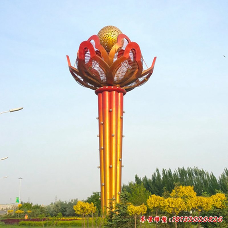 大型戶外紅色花朵廣場(chǎng)景觀，不銹鋼雕塑 (2)