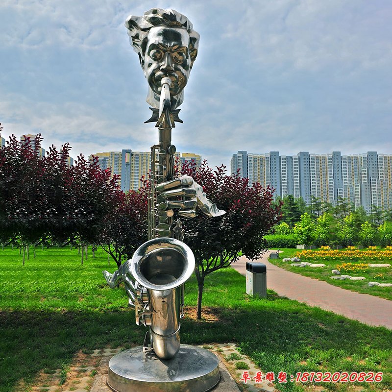 吹薩克斯雕塑，不銹鋼創意雕塑 (4)