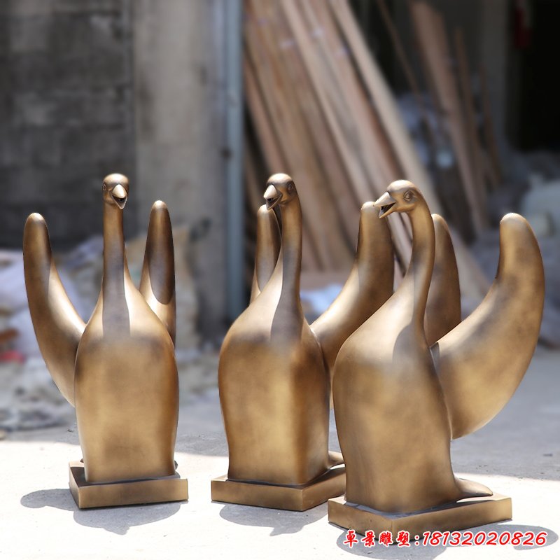 玻璃鋼仿銅天鵝，玻璃鋼動物雕塑 (2)