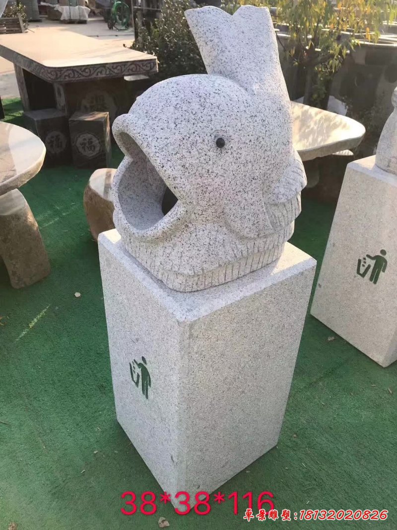 海豚垃圾桶石雕