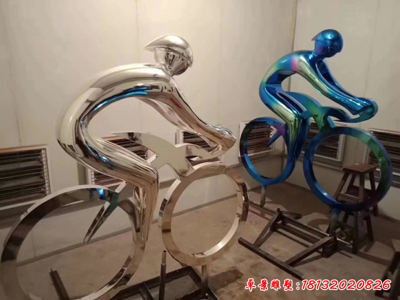 不銹鋼抽象騎單車運動人物雕塑